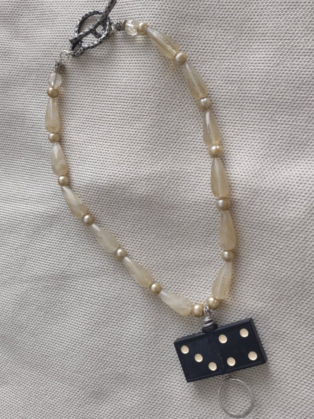 Vintage champagne quartz & pearl necklace - dice pendant - perfect  for Vegas 😉